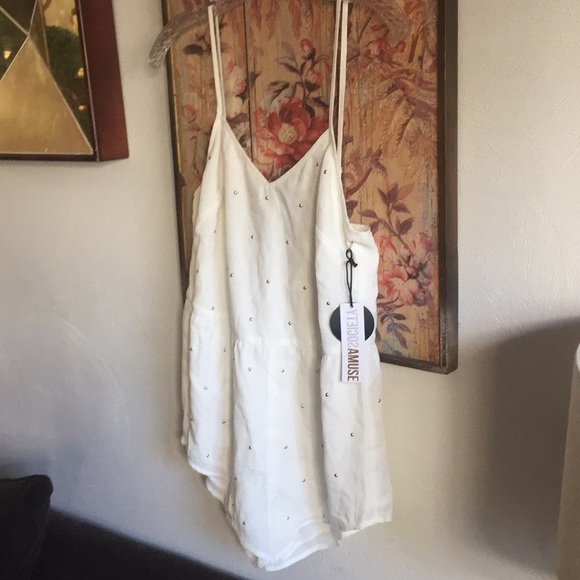 NWT AMUSE SOCIETY REVOLVE JUMPSUIT ROMPER IVORY GOLD EMBE ROMPER M - Picture 16 of 16